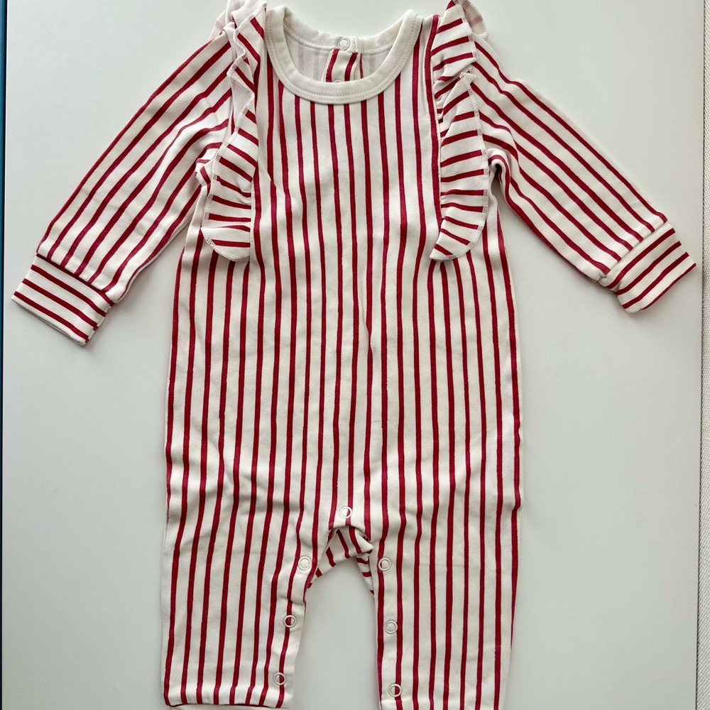 Pehr Red and White Striped Ruffle Romper